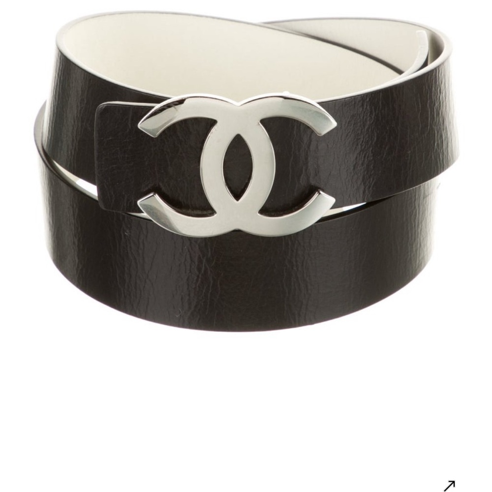 CHANEL Black and White Belt with Iconic Logo